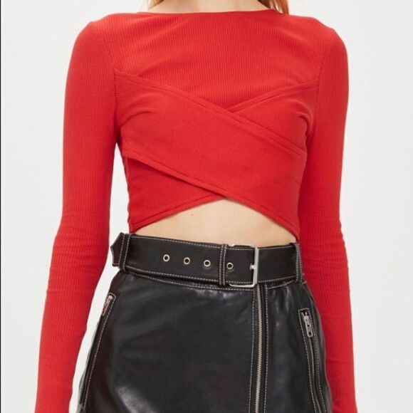 Topshop Wrap Ribbed Cropped Top C5 - Picture 1 of 8